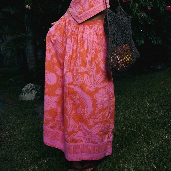 Free People Dresses & Skirts - Free People Floral Maxi Skirt Size Large Pink Orange Copa Cabana Tropical Summer